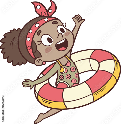Happy Girl Sliding on Water Tube