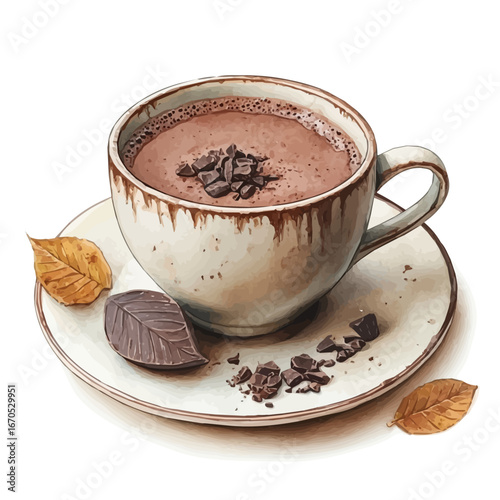 Hot Chocolate Autumn Warmth, watercolor illustration vector, isolated on a white background.