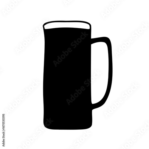 Black Silhouette of a Beer Stein with Handle on a White Background