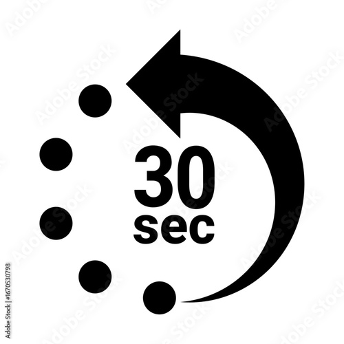 Thirty second countdown timer icon with circular arrow.