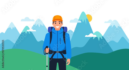 Smiling Hiker Enjoying The Mountain Landscape On Sunny Day Adventure Time