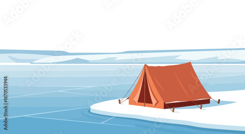 Serene Winter Scene With a Solitary Tent On The Frozen Landscape