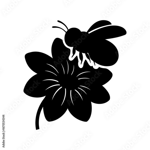 Silhouetted bee perched delicately on a flower in elegant design