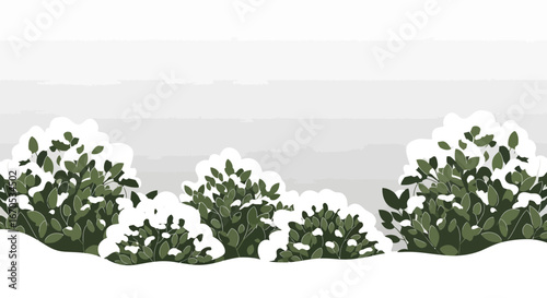 Snowy Bushes Background With A Neutral Winter Sky Landscape Illustration