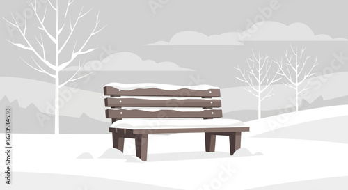 Snowy Day Scene With A Park Bench In A Calm And Peaceful Setting