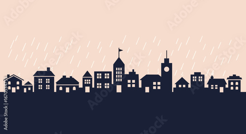 Silhouette Cityscape During Rainfall Modern Urban Landscape Concept With A Neutral Background