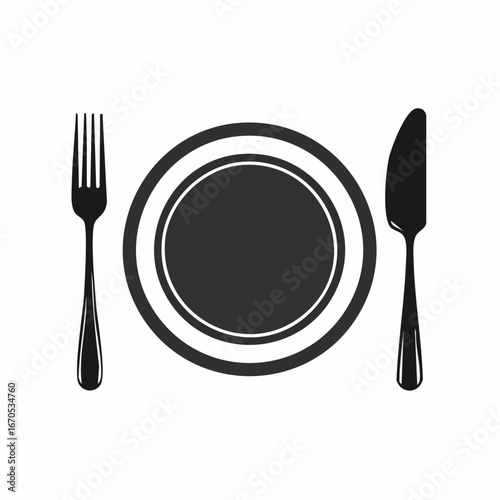 Minimalist Dining: A simple yet elegant illustration showcasing a plate, fork, and knife, representing the fundamental elements of dining.