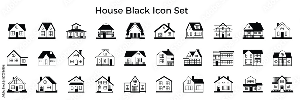 Fototapeta premium Minimalist House Icons, Monochrome Vector Collection of Home Designs