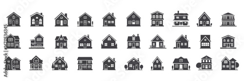 Home Icon Pack,  Black and White House Vector Illustrations