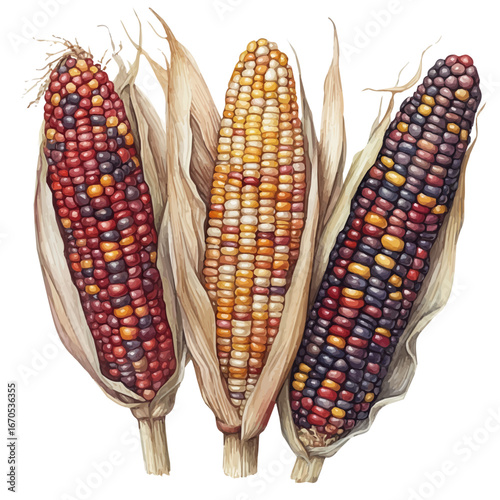 Harvest Corn Stalks, watercolor painting vector, isolated on a white background.