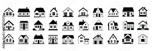 Simple monochrome house icon set vector design