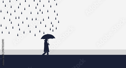 Silhouette Of A Person With An Umbrella In The Rain Illustration