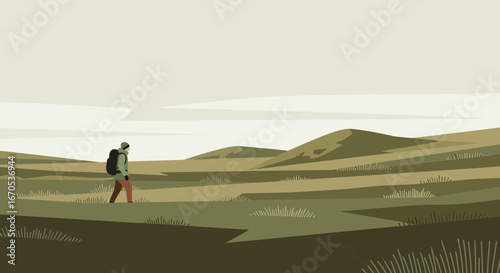 Solitary Trek Through Golden Hills: A Nature Escape And Adventure Landscape