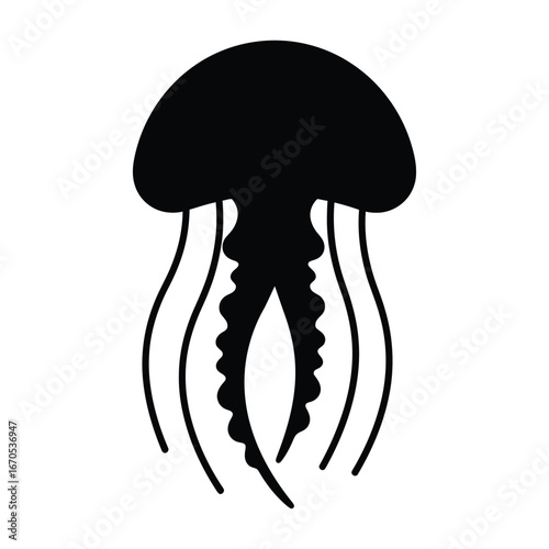 Silhouette of a jellyfish, showcasing its unique shape and tentacles, a captivating marine creature in its natural habitat