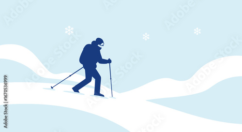 Silhouette Of A Skier Enjoying Winter Sport On A Snowy Mountain Slope