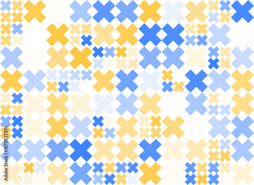 Seamless abstract geometric pattern with colorful crosses in yellow and blue