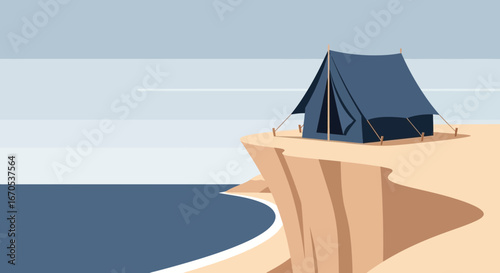 Spectacular Cliffside Camping Adventure Featuring a Classic Blue Tent Retreat