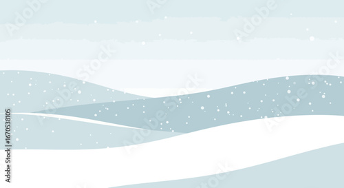 Simple Winter Landscape With Snow Covered Hills And Falling Snowflakes