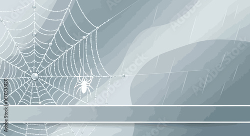 Spiderweb After the Rain with a spider Waiting for Prey on a Wet Day