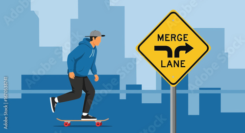 Skateboarder Merging Into Cityscape An Energetic Urban Scene On Wheels