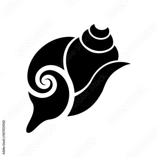 Silhouette conch shell with spiral curves sea ocean element vector illustration isolated on white background