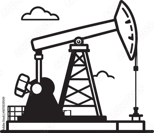 Black Vector Oil Pump Silhouette | Petroleum Industry Illustration