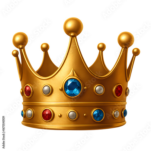 Golden royal crown with jewels isolated on transparent background
