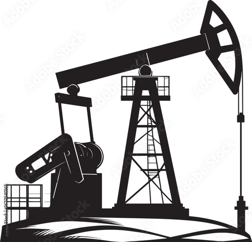 Black Vector Oil Pump Silhouette | Petroleum Industry Illustration