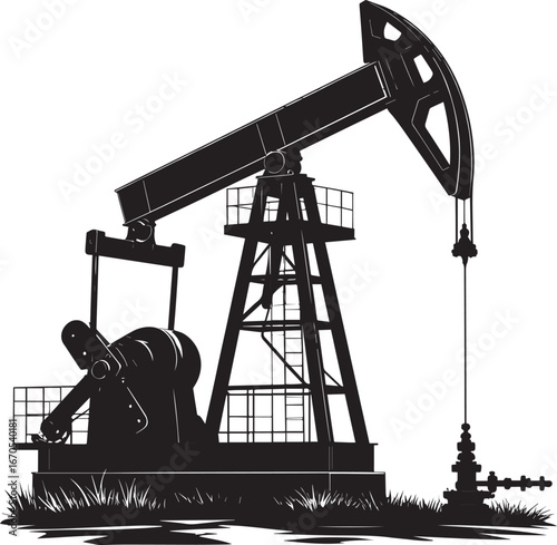 Black Vector Oil Pump Silhouette | Petroleum Industry Illustration