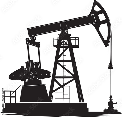Black Vector Oil Pump Silhouette | Petroleum Industry Illustration