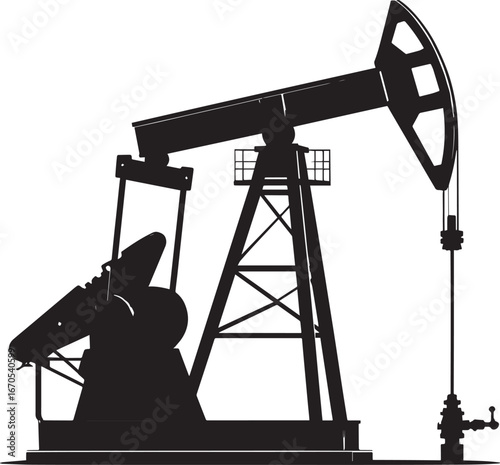 Black Vector Oil Pump Silhouette | Petroleum Industry Illustration