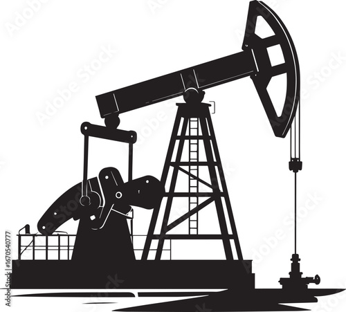 Black Vector Oil Pump Silhouette | Petroleum Industry Illustration