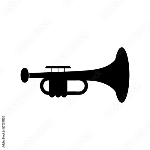 Silhouette trumpet simple wind instrument music icon vector illustration isolated on white background