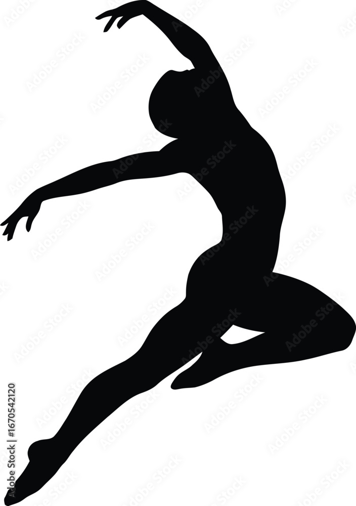 Fototapeta premium Graceful silhouette of a dancer in mid leap against a white background