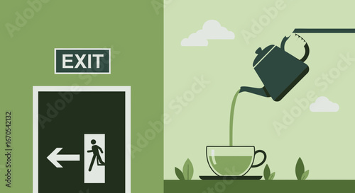 Seeking Escape A Serene Tea Break From Pressures Concept Illustration