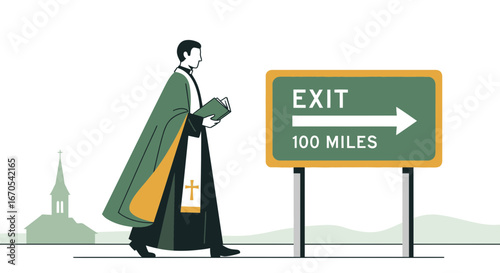 Seeking New Pastures Priest Leaving Church Near Exit One Hundred Miles Away