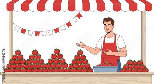 Selling Fresh Ripe Tomatoes At The Local Farmers Market Stand From Orchard