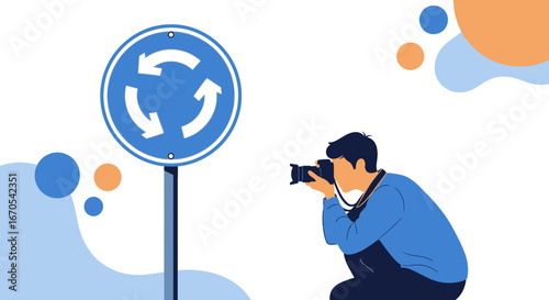 Photographer Capturing Traffic Signs in A Creative Vector Image for Stock