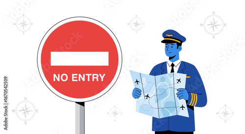 Pilot Decides On A No Entry Road Holds Map With Flying Paths