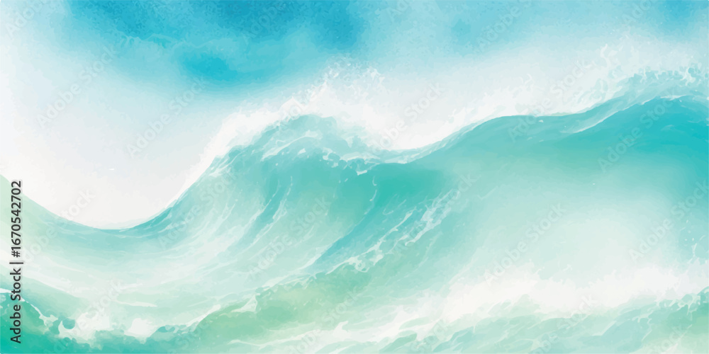 Obraz premium Gentle pastel watercolor wave in soft blue-green palette for spa, beauty posters, and social media templates