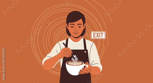 Professional Barista Creating Latte Art With Delicious Coffee Beverage Design