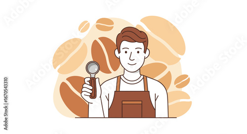Professional Barista Demonstrating Coffee Preparation with a Stylish Grainy Background