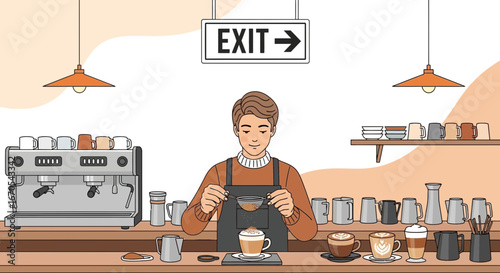 Professional Barista Preparing Delicious Coffee Beverage in a Cozy Coffee Shop