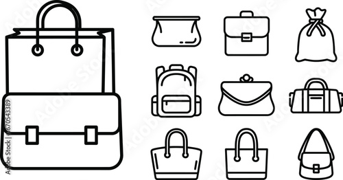 Plastic Bag Icon Set - Outline Icons of Various Bag Types