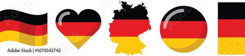 Germany Flag Vector Set - Round, Heart, Map, and Waving Styles

