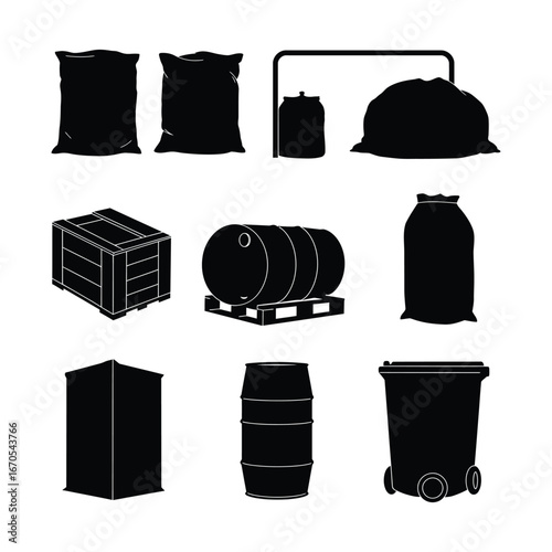 Bulk Goods Silhouette Icons A Collection of Packaging and Container Illustrations