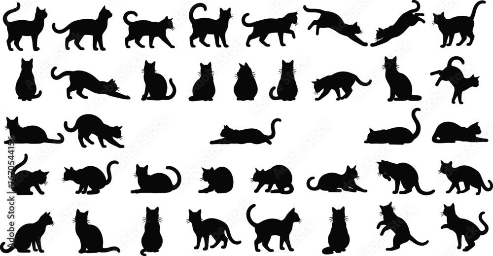 Naklejka premium Collection of Cat Silhouettes in Various Poses