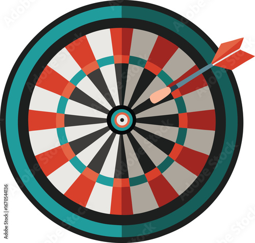 Dart board with darts, dart on target