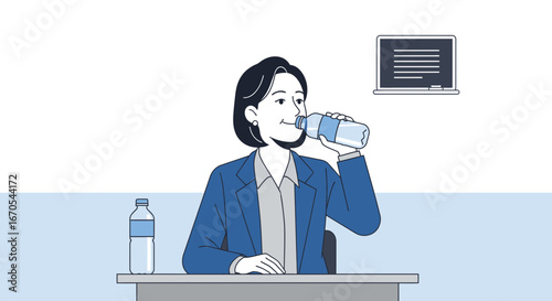 Professional Woman Hydrating With Water At Office Maintaining Healthy Hydration