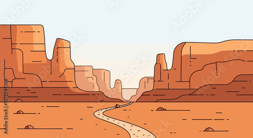 Serene Desert Landscape With Towering Rock Formations And Curving Road